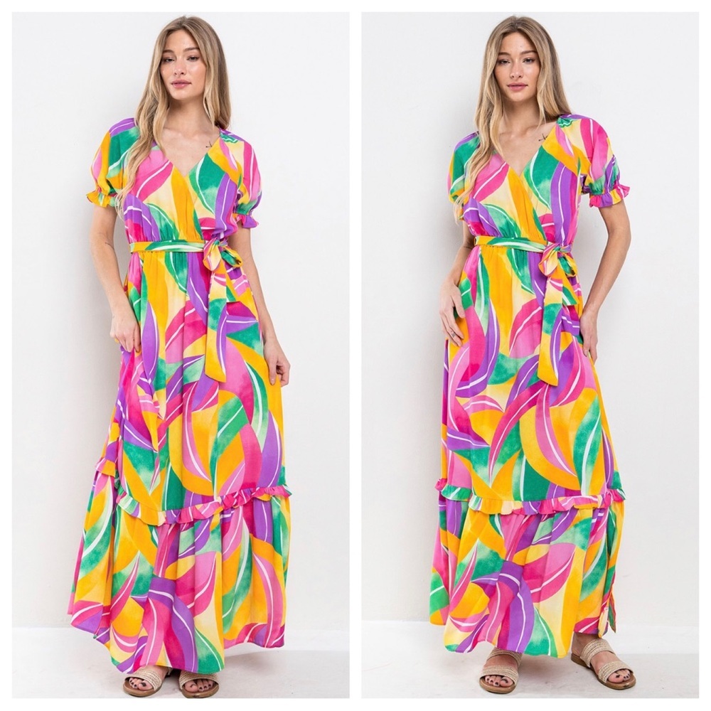 Multi Color Print Tiered Maxi Dress